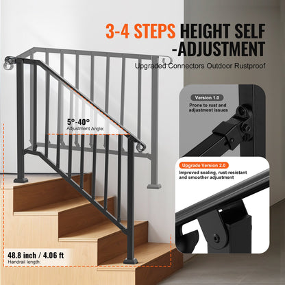 VEVOR Handrails for Outdoor Steps, 3-4 Step Stair Hand Rail Kit, Transitional Iron Railings with Installation Kit, Stair Rails for Seniors, Concrete Steps & Porch & Deck, Black Retro Arch - BPXGMDZLSLZF6CMUIV0 - view 4