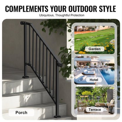 VEVOR Handrails for Outdoor Steps, 3-4 Step Stair Hand Rail Kit, Transitional Iron Railings with Installation Kit, Stair Rails for Seniors, Concrete Steps & Porch & Deck, Black Retro Arch - BPXGMDZLSLZF6CMUIV0 - view 7
