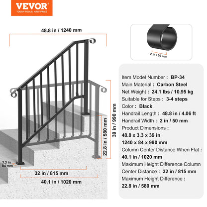 VEVOR Handrails for Outdoor Steps, 3-4 Step Stair Hand Rail Kit, Transitional Iron Railings with Installation Kit, Stair Rails for Seniors, Concrete Steps & Porch & Deck, Black Retro Arch - BPXGMDZLSLZF6CMUIV0 - view 8