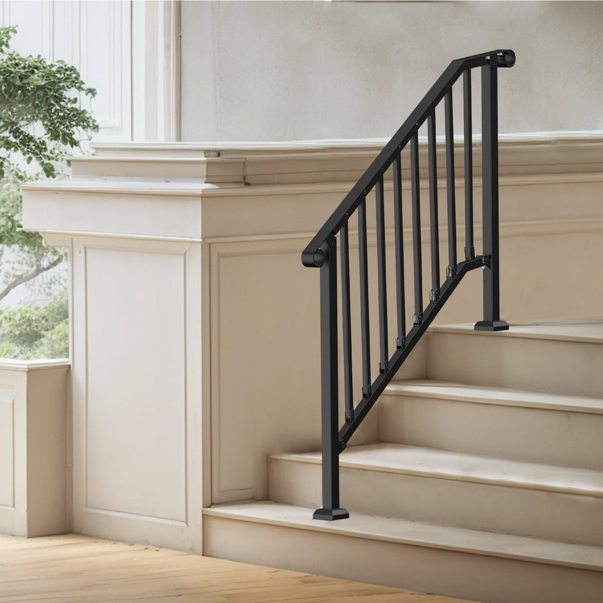 VEVOR Handrails for Outdoor Steps, 3-4 Step Stair Hand Rail Kit, Transitional Iron Railings with Installation Kit, Stair Rails for Seniors, Concrete Steps & Porch & Deck, Black Retro Arch - BPXGMDZLSLZF6CMUIV0 - view 9