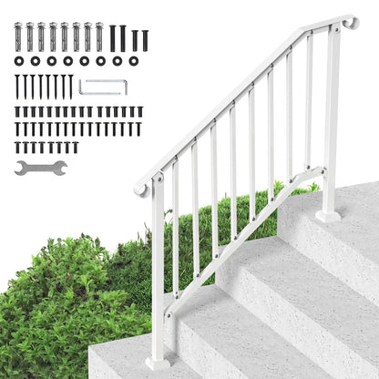 VEVOR Handrails for Outdoor Steps, 3-4 Step Stair Hand Rail Kit, Transitional Carbon Steel Railings with Installation Kit, Stair Rails for Seniors, Concrete Steps & Porch & Deck, White Retro Arch - BPXGMDZLSLZF995EIV0 - view 1