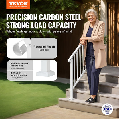 VEVOR Handrails for Outdoor Steps, 3-4 Step Stair Hand Rail Kit, Transitional Carbon Steel Railings with Installation Kit, Stair Rails for Seniors, Concrete Steps & Porch & Deck, White Retro Arch - BPXGMDZLSLZF995EIV0 - view 3