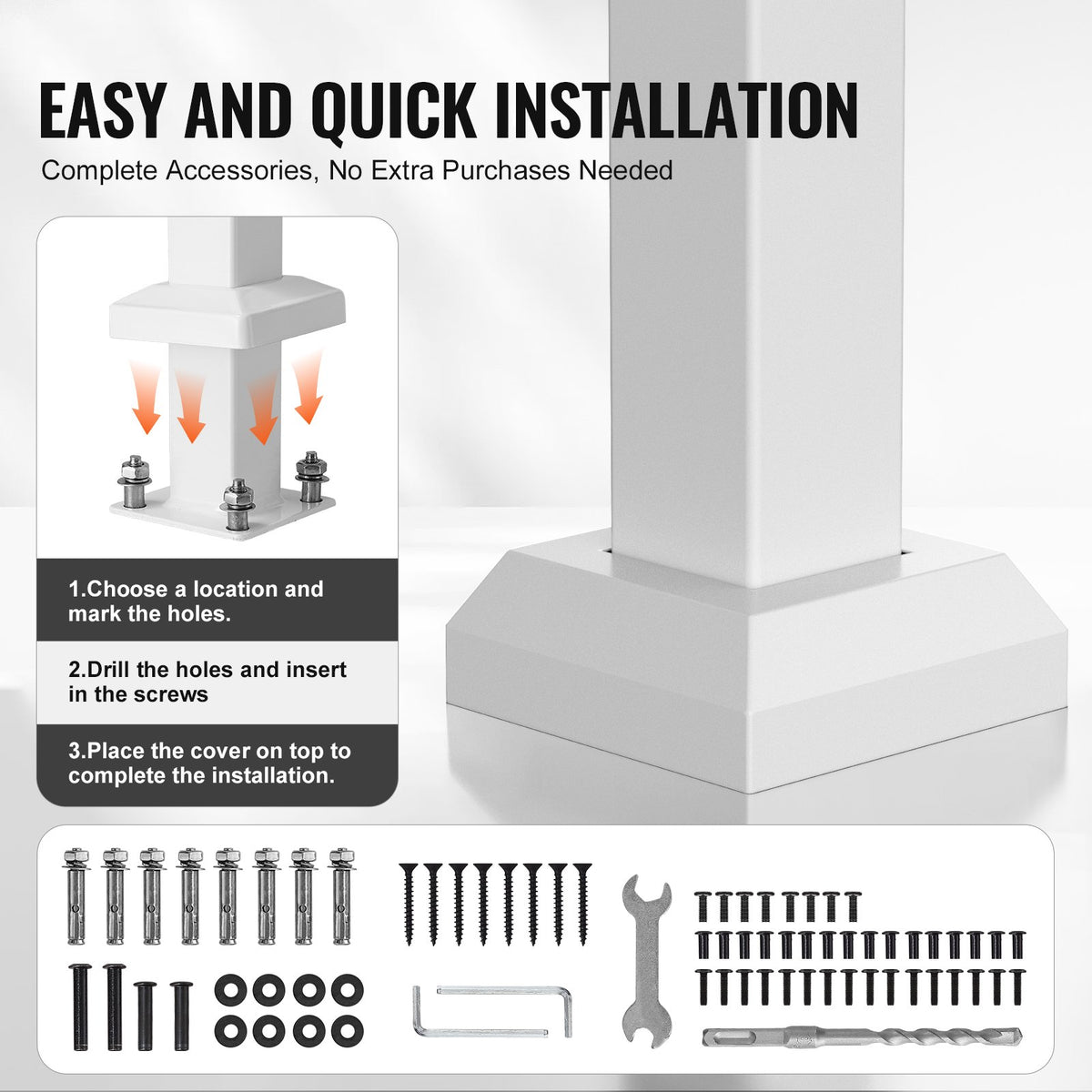 VEVOR Handrails for Outdoor Steps, 3-4 Step Stair Hand Rail Kit, Transitional Carbon Steel Railings with Installation Kit, Stair Rails for Seniors, Concrete Steps & Porch & Deck, White Retro Arch - BPXGMDZLSLZF995EIV0 - view 5