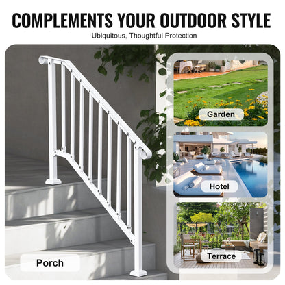 VEVOR Handrails for Outdoor Steps, 3-4 Step Stair Hand Rail Kit, Transitional Carbon Steel Railings with Installation Kit, Stair Rails for Seniors, Concrete Steps & Porch & Deck, White Retro Arch - BPXGMDZLSLZF995EIV0 - view 7