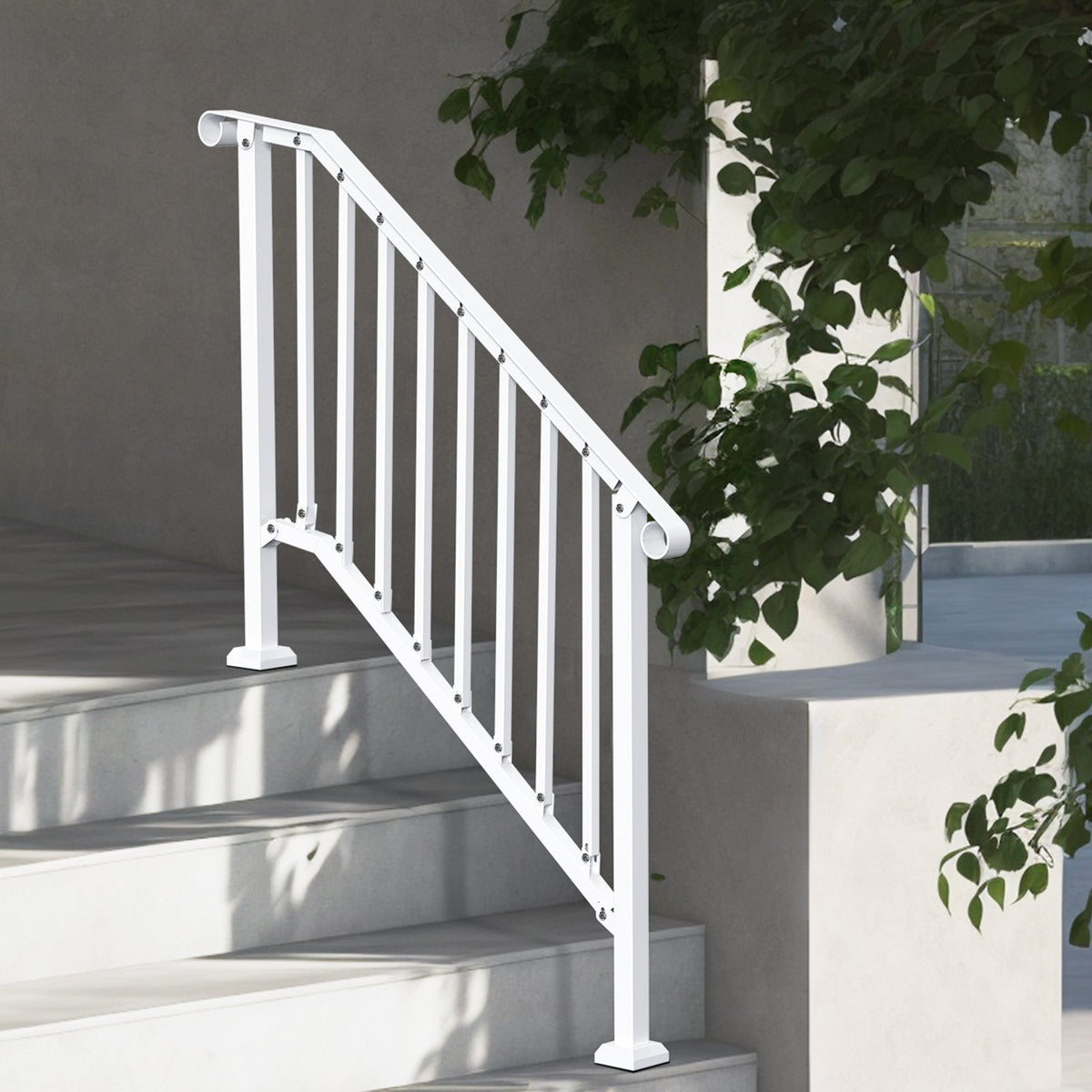 VEVOR Handrails for Outdoor Steps, 3-4 Step Stair Hand Rail Kit, Transitional Carbon Steel Railings with Installation Kit, Stair Rails for Seniors, Concrete Steps & Porch & Deck, White Retro Arch - BPXGMDZLSLZF995EIV0 - view 9