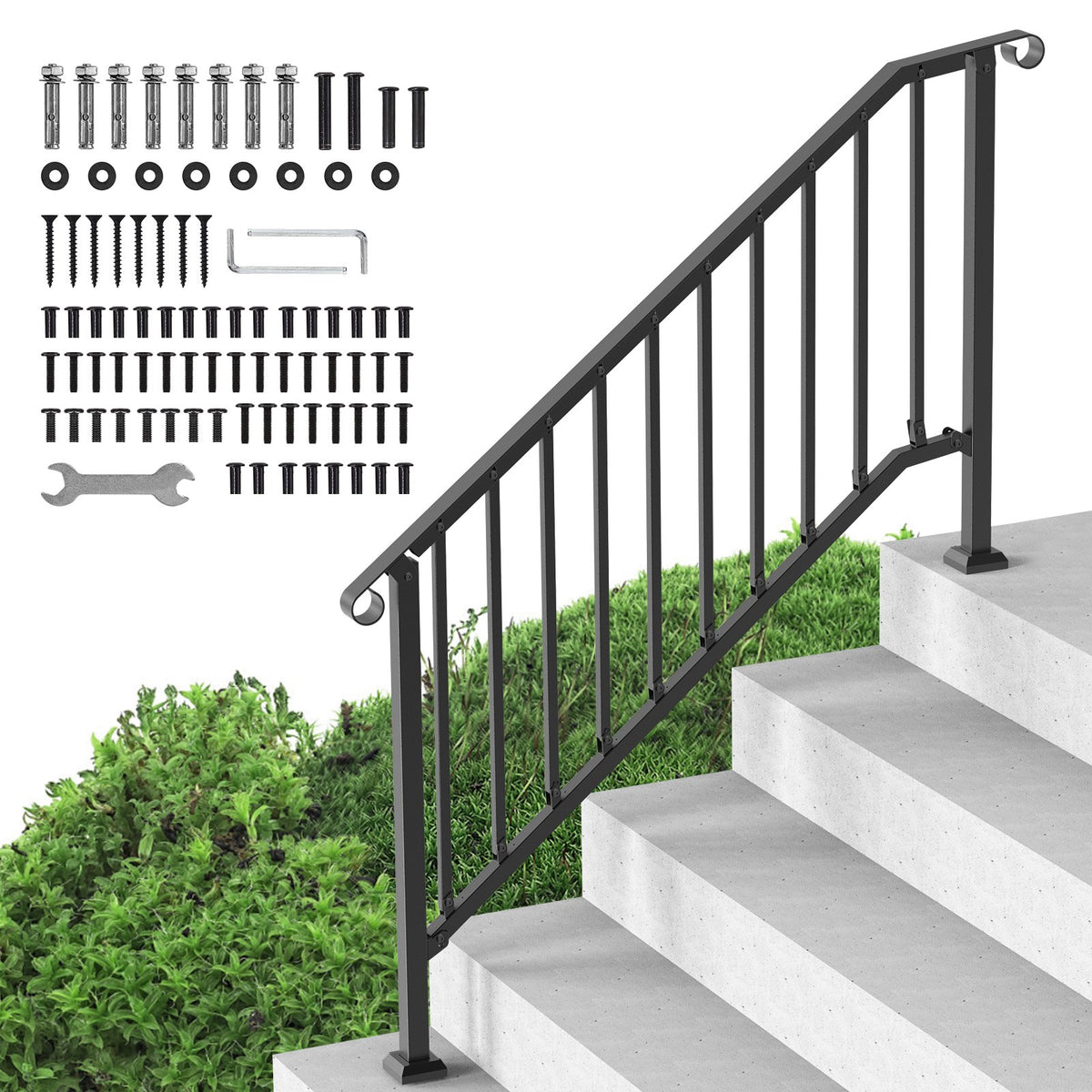 VEVOR Handrails for Outdoor Steps, 5 Step Stair Hand Rail Kit, Transitional Carbon Steel Railings with Installation Kit, Stair Rails for Seniors, Concrete Steps & Porch & Deck, Black Retro Arch - BPXGMDZLSLZFDP9MRV0 - view 1
