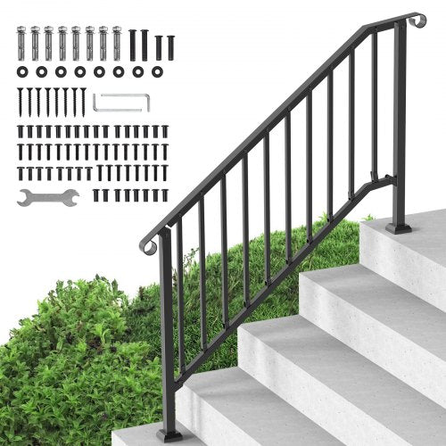 VEVOR Handrails for Outdoor Steps, 5 Step Stair Hand Rail Kit, Transitional Carbon Steel Railings with Installation Kit, Stair Rails for Seniors, Concrete Steps & Porch & Deck, Black Retro Arch - BPXGMDZLSLZFDP9MRV0 - view 2