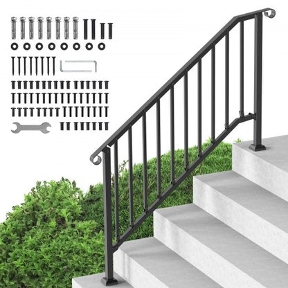 VEVOR Handrails for Outdoor Steps, 5 Step Stair Hand Rail Kit, Transitional Carbon Steel Railings with Installation Kit, Stair Rails for Seniors, Concrete Steps & Porch & Deck, Black Retro Arch - BPXGMDZLSLZFDP9MRV0 - view 2