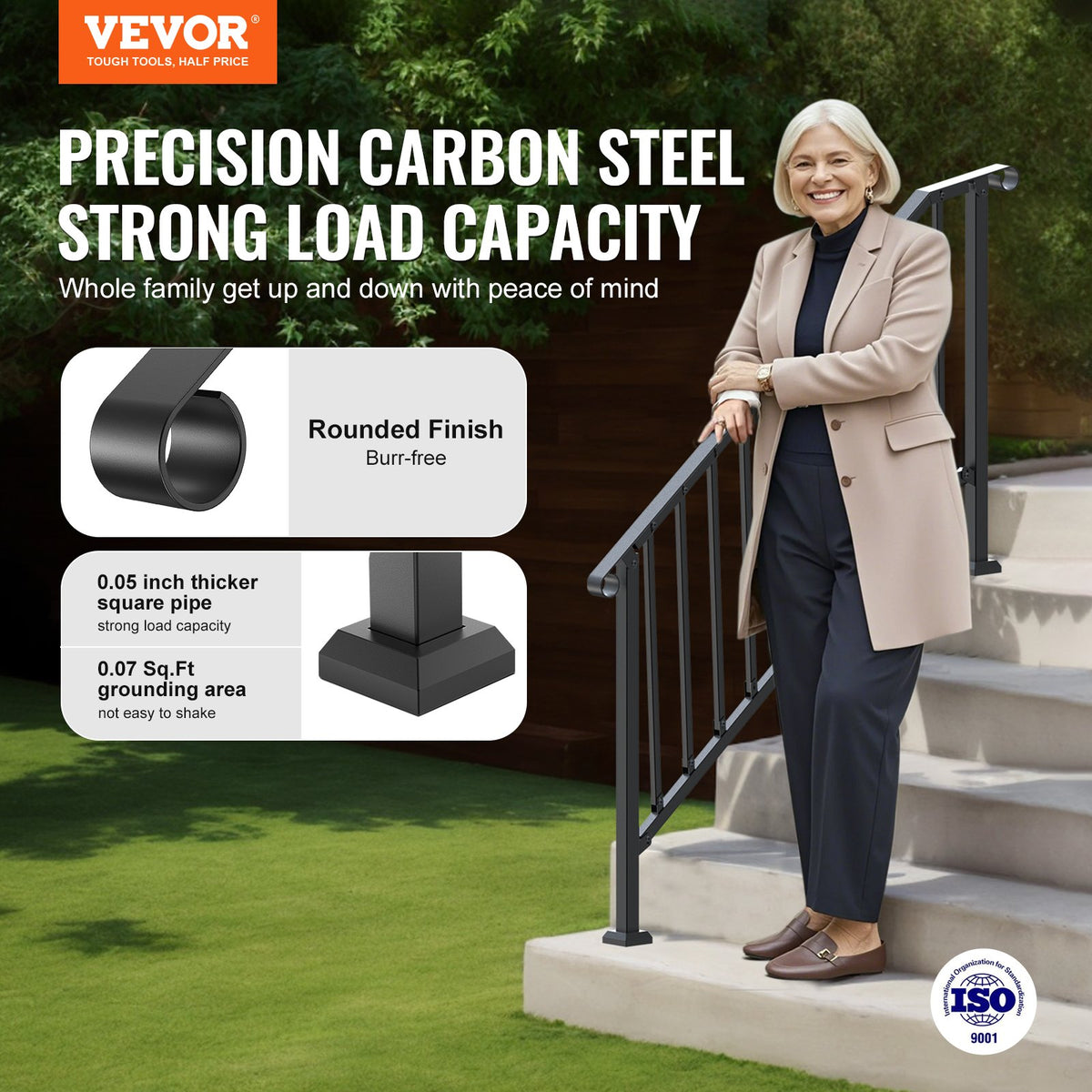 VEVOR Handrails for Outdoor Steps, 5 Step Stair Hand Rail Kit, Transitional Carbon Steel Railings with Installation Kit, Stair Rails for Seniors, Concrete Steps & Porch & Deck, Black Retro Arch - BPXGMDZLSLZFDP9MRV0 - view 3