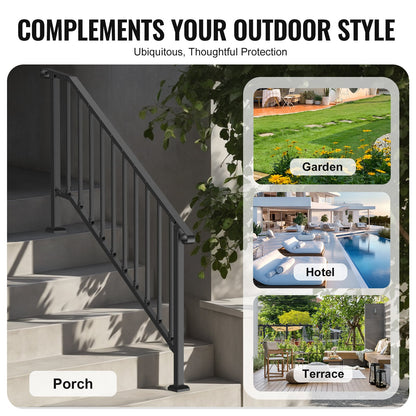 VEVOR Handrails for Outdoor Steps, 5 Step Stair Hand Rail Kit, Transitional Carbon Steel Railings with Installation Kit, Stair Rails for Seniors, Concrete Steps & Porch & Deck, Black Retro Arch - BPXGMDZLSLZFDP9MRV0 - view 7