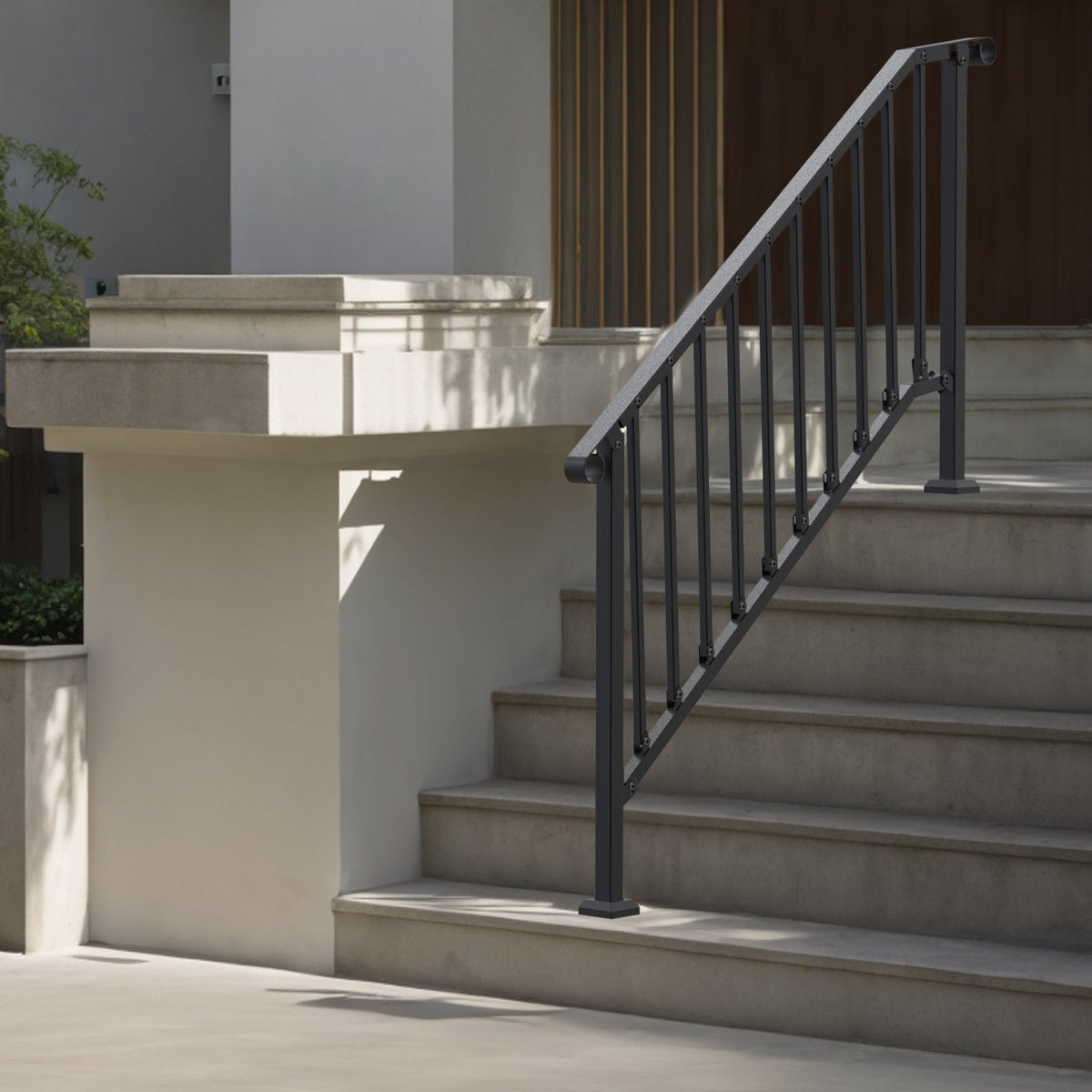 VEVOR Handrails for Outdoor Steps, 5 Step Stair Hand Rail Kit, Transitional Carbon Steel Railings with Installation Kit, Stair Rails for Seniors, Concrete Steps & Porch & Deck, Black Retro Arch - BPXGMDZLSLZFDP9MRV0 - view 9