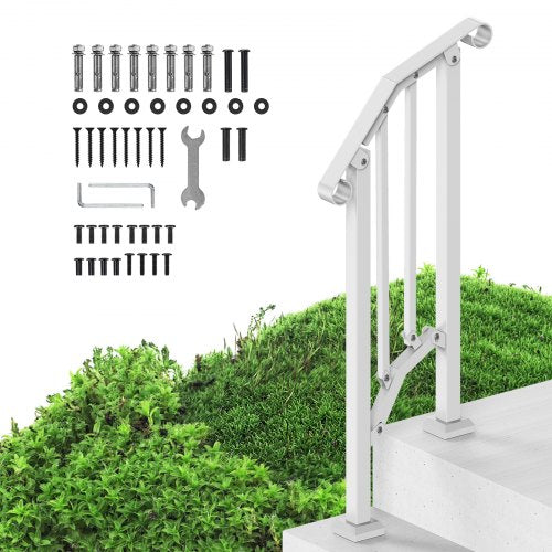 VEVOR Handrails for Outdoor Steps, 1-2 Step Stair Hand Rail Kit, Transitional Carbon Steel Railings with Installation Kit, Stair Rails for Seniors, Concrete Steps & Porch & Deck, White Retro Arch - BPXGMDZLSLZFKGS2YV0 - view 2