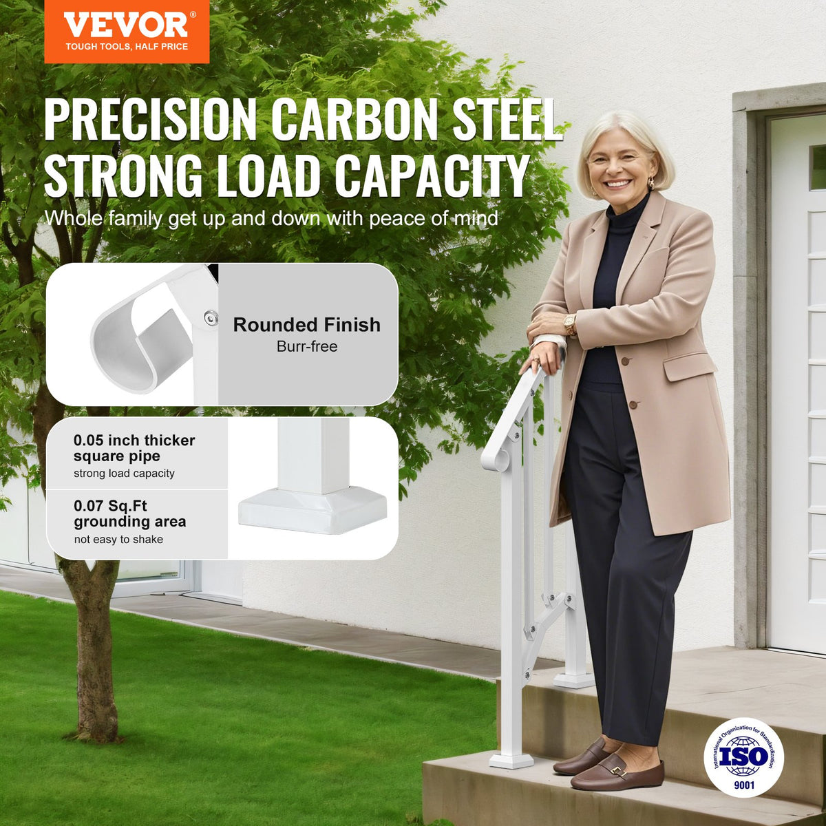 VEVOR Handrails for Outdoor Steps, 1-2 Step Stair Hand Rail Kit, Transitional Carbon Steel Railings with Installation Kit, Stair Rails for Seniors, Concrete Steps & Porch & Deck, White Retro Arch - BPXGMDZLSLZFKGS2YV0 - view 3