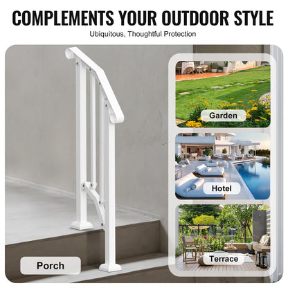 VEVOR Handrails for Outdoor Steps, 1-2 Step Stair Hand Rail Kit, Transitional Carbon Steel Railings with Installation Kit, Stair Rails for Seniors, Concrete Steps & Porch & Deck, White Retro Arch - BPXGMDZLSLZFKGS2YV0 - view 7