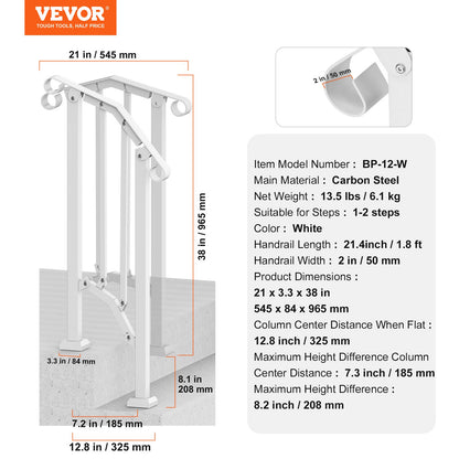 VEVOR Handrails for Outdoor Steps, 1-2 Step Stair Hand Rail Kit, Transitional Carbon Steel Railings with Installation Kit, Stair Rails for Seniors, Concrete Steps & Porch & Deck, White Retro Arch - BPXGMDZLSLZFKGS2YV0 - view 8
