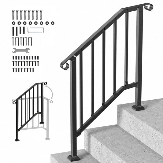 VEVOR Handrails for Outdoor Steps, 2-3 Step Stair Hand Rail Kit, Transitional Carbon Steel Railings with Installation Kit, Stair Rails for Seniors, Concrete Steps & Porch & Deck, Black Retro Arch - BPXGMDZLSLZFN6PGJV0 - view 1