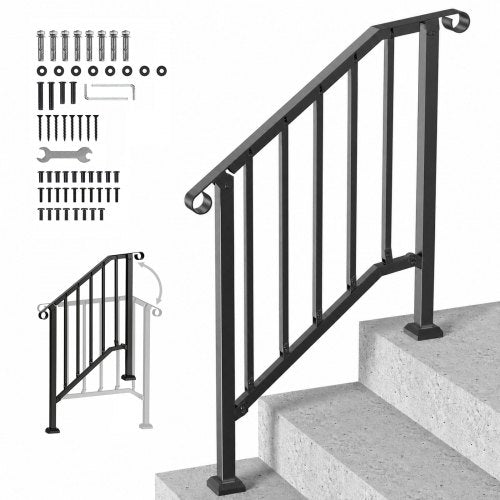 VEVOR Handrails for Outdoor Steps, 2-3 Step Stair Hand Rail Kit, Transitional Carbon Steel Railings with Installation Kit, Stair Rails for Seniors, Concrete Steps & Porch & Deck, Black Retro Arch - BPXGMDZLSLZFN6PGJV0 - view 2