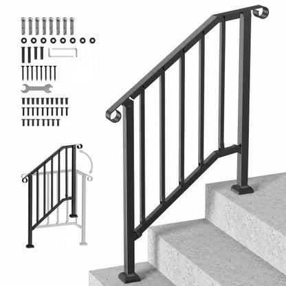 VEVOR Handrails for Outdoor Steps, 2-3 Step Stair Hand Rail Kit, Transitional Carbon Steel Railings with Installation Kit, Stair Rails for Seniors, Concrete Steps & Porch & Deck, Black Retro Arch - BPXGMDZLSLZFN6PGJV0 - view 2