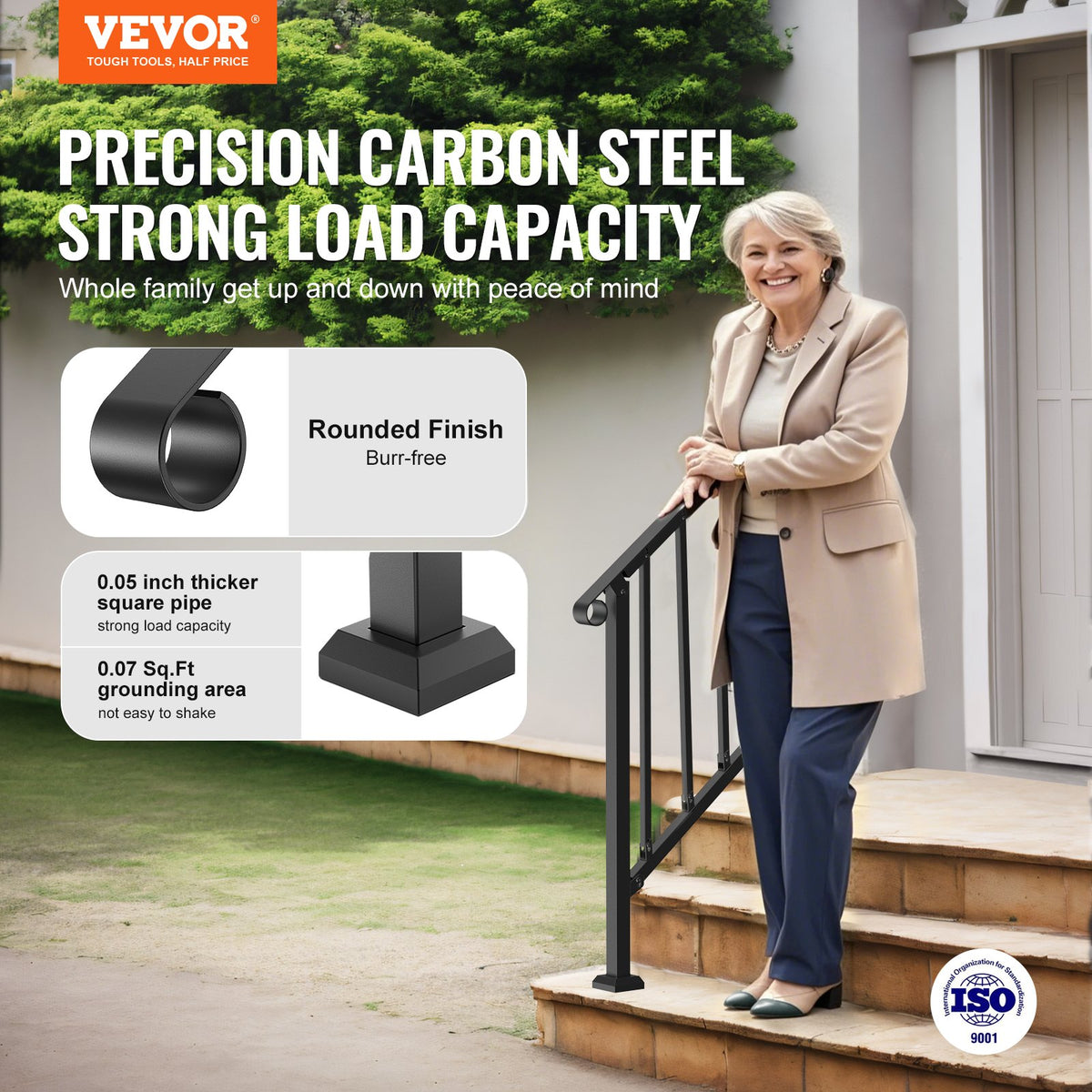 VEVOR Handrails for Outdoor Steps, 2-3 Step Stair Hand Rail Kit, Transitional Carbon Steel Railings with Installation Kit, Stair Rails for Seniors, Concrete Steps & Porch & Deck, Black Retro Arch - BPXGMDZLSLZFN6PGJV0 - view 3