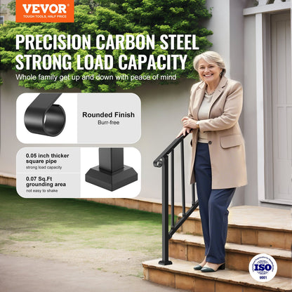 VEVOR Handrails for Outdoor Steps, 2-3 Step Stair Hand Rail Kit, Transitional Carbon Steel Railings with Installation Kit, Stair Rails for Seniors, Concrete Steps & Porch & Deck, Black Retro Arch - BPXGMDZLSLZFN6PGJV0 - view 3