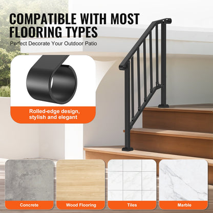 VEVOR Handrails for Outdoor Steps, 2-3 Step Stair Hand Rail Kit, Transitional Carbon Steel Railings with Installation Kit, Stair Rails for Seniors, Concrete Steps & Porch & Deck, Black Retro Arch - BPXGMDZLSLZFN6PGJV0 - view 6