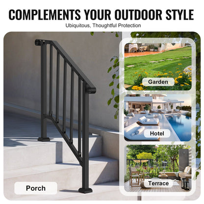 VEVOR Handrails for Outdoor Steps, 2-3 Step Stair Hand Rail Kit, Transitional Carbon Steel Railings with Installation Kit, Stair Rails for Seniors, Concrete Steps & Porch & Deck, Black Retro Arch - BPXGMDZLSLZFN6PGJV0 - view 7
