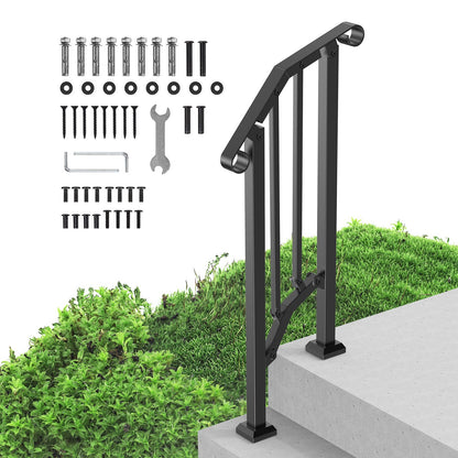 VEVOR Handrails for Outdoor Steps, 1-2 Step Stair Hand Rail Kit, Transitional Carbon Steel Railings with Installation Kit, Stair Rails for Seniors, Concrete Steps & Porch & Deck, Black Retro Arch - BPXGMDZLSLZFZ28P2V0 - view 1