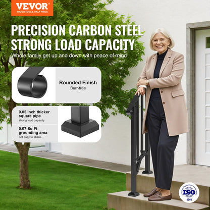 VEVOR Handrails for Outdoor Steps, 1-2 Step Stair Hand Rail Kit, Transitional Carbon Steel Railings with Installation Kit, Stair Rails for Seniors, Concrete Steps & Porch & Deck, Black Retro Arch - BPXGMDZLSLZFZ28P2V0 - view 3