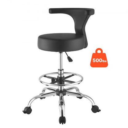 VEVOR Rolling Stool with Back Support, 500 lbs Weight Capacity, Height Adjustable, Thick Cushion Ergonomic PU Leather Seat, 360° Swivel Round Rolling Stool Chair for Dental, Salon, Clinic, Black - BQDYYDHSYX506Q736001V0 - view 2