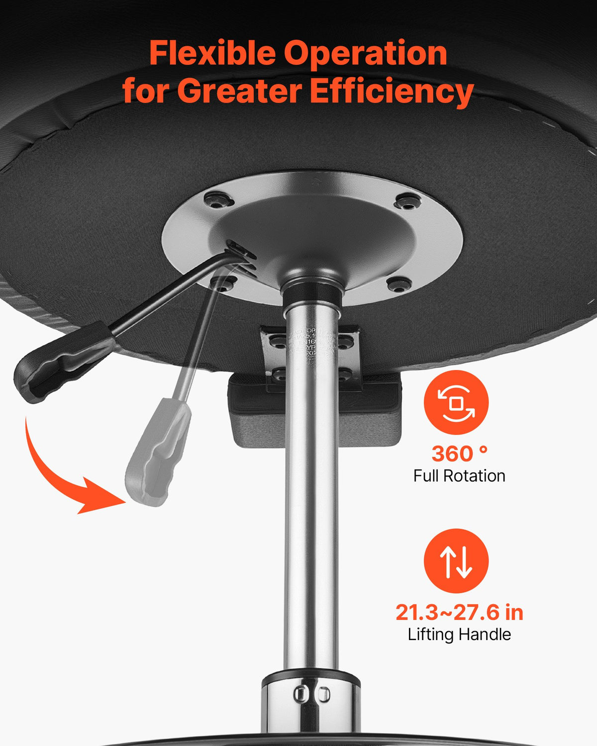 VEVOR Rolling Stool with Back Support, 500 lbs Weight Capacity, Height Adjustable, Thick Cushion Ergonomic PU Leather Seat, 360° Swivel Round Rolling Stool Chair for Dental, Salon, Clinic, Black - BQDYYDHSYX506Q736001V0 - view 5