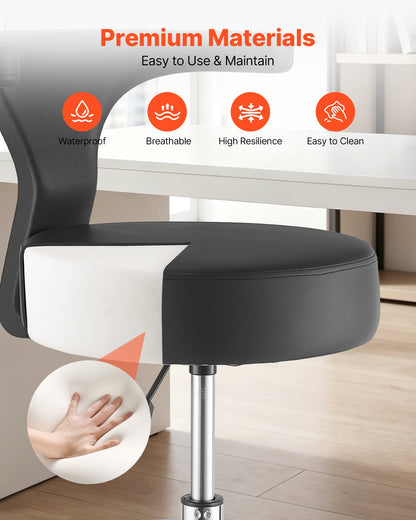 VEVOR Rolling Stool with Back Support, 500 lbs Weight Capacity, Height Adjustable, Thick Cushion Ergonomic PU Leather Seat, 360° Swivel Round Rolling Stool Chair for Dental, Salon, Clinic, Black - BQDYYDHSYX506Q736001V0 - view 7