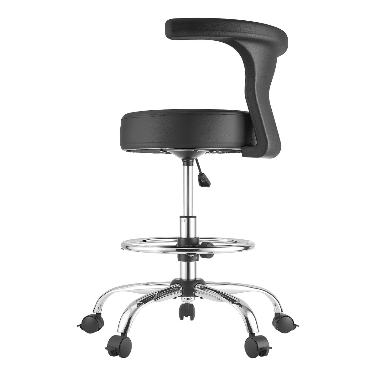 VEVOR Rolling Stool with Back Support, 500 lbs Weight Capacity, Height Adjustable, Thick Cushion Ergonomic PU Leather Seat, 360° Swivel Round Rolling Stool Chair for Dental, Salon, Clinic, Black - BQDYYDHSYX506Q736001V0 - view 10