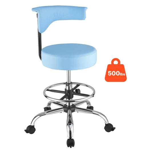 VEVOR Rolling Stool with Back Support, 500 lbs Weight Capacity, Height Adjustable, Thick Cushion Ergonomic PU Leather Seat, 360° Swivel Round Rolling Stool Chair for Dental, Salon, Clinic, Blue - BQDYYDLSYX50SXJF9001V0 - view 1
