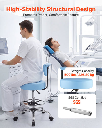 VEVOR Rolling Stool with Back Support, 500 lbs Weight Capacity, Height Adjustable, Thick Cushion Ergonomic PU Leather Seat, 360° Swivel Round Rolling Stool Chair for Dental, Salon, Clinic, Blue - BQDYYDLSYX50SXJF9001V0 - view 3