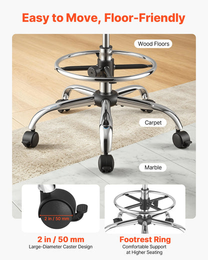 VEVOR Rolling Stool with Back Support, 500 lbs Weight Capacity, Height Adjustable, Thick Cushion Ergonomic PU Leather Seat, 360° Swivel Round Rolling Stool Chair for Dental, Salon, Clinic, Blue - BQDYYDLSYX50SXJF9001V0 - view 6