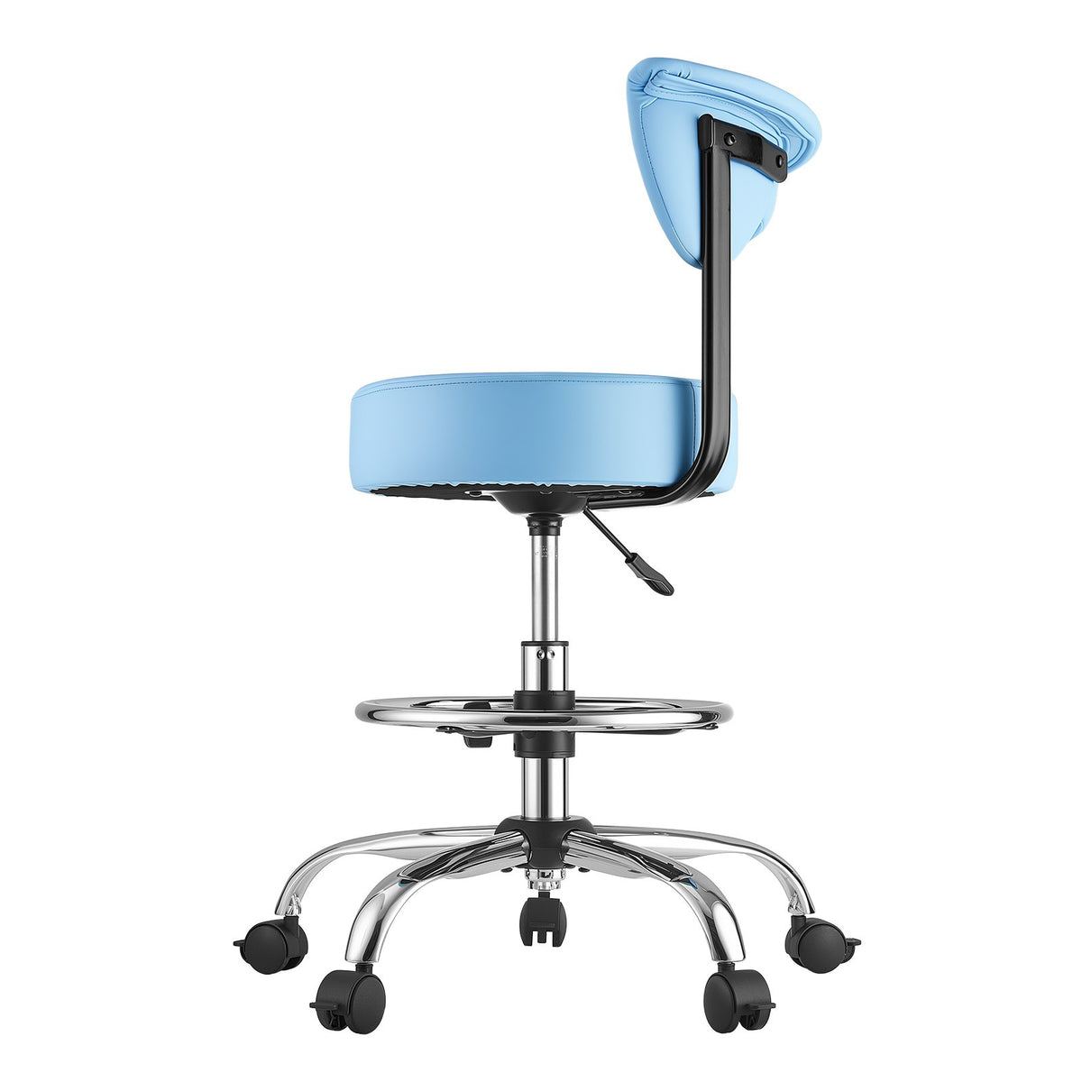 VEVOR Rolling Stool with Back Support, 500 lbs Weight Capacity, Height Adjustable, Thick Cushion Ergonomic PU Leather Seat, 360° Swivel Round Rolling Stool Chair for Dental, Salon, Clinic, Blue - BQDYYDLSYX50SXJF9001V0 - view 10