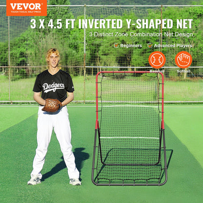VEVOR Baseball And Softball Rebounder Net, 3 x 4.5 ft PitchBack Baseball Pitching Nest, 3-Way Baseball, Softball Pitchback Net, Fielding Trainer, Bounce Back Net for Fielding/Throwing Practice - BQHDWDYXWGDJV7BWFV0 - view 3