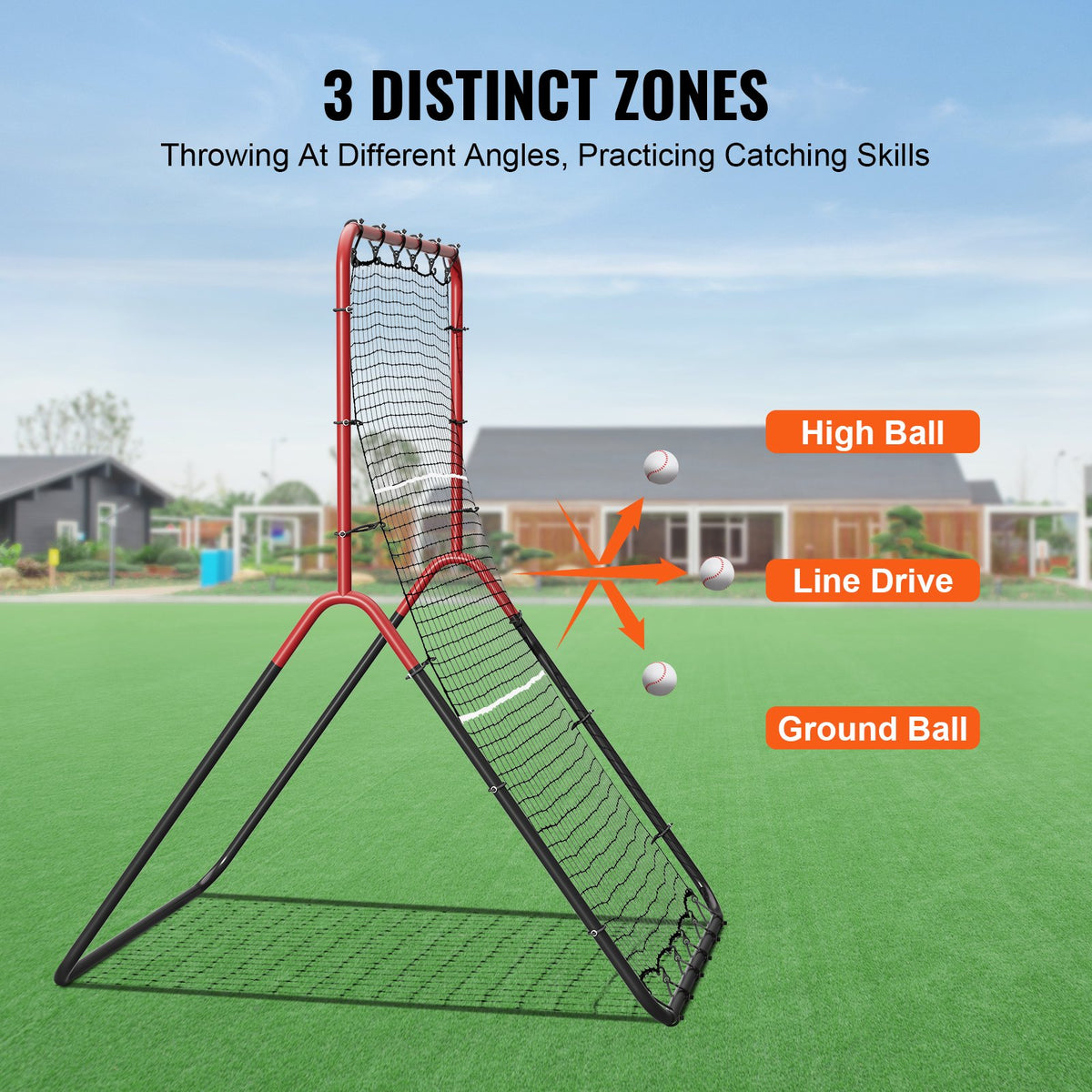 VEVOR Baseball And Softball Rebounder Net, 3 x 4.5 ft PitchBack Baseball Pitching Nest, 3-Way Baseball, Softball Pitchback Net, Fielding Trainer, Bounce Back Net for Fielding/Throwing Practice - BQHDWDYXWGDJV7BWFV0 - view 4