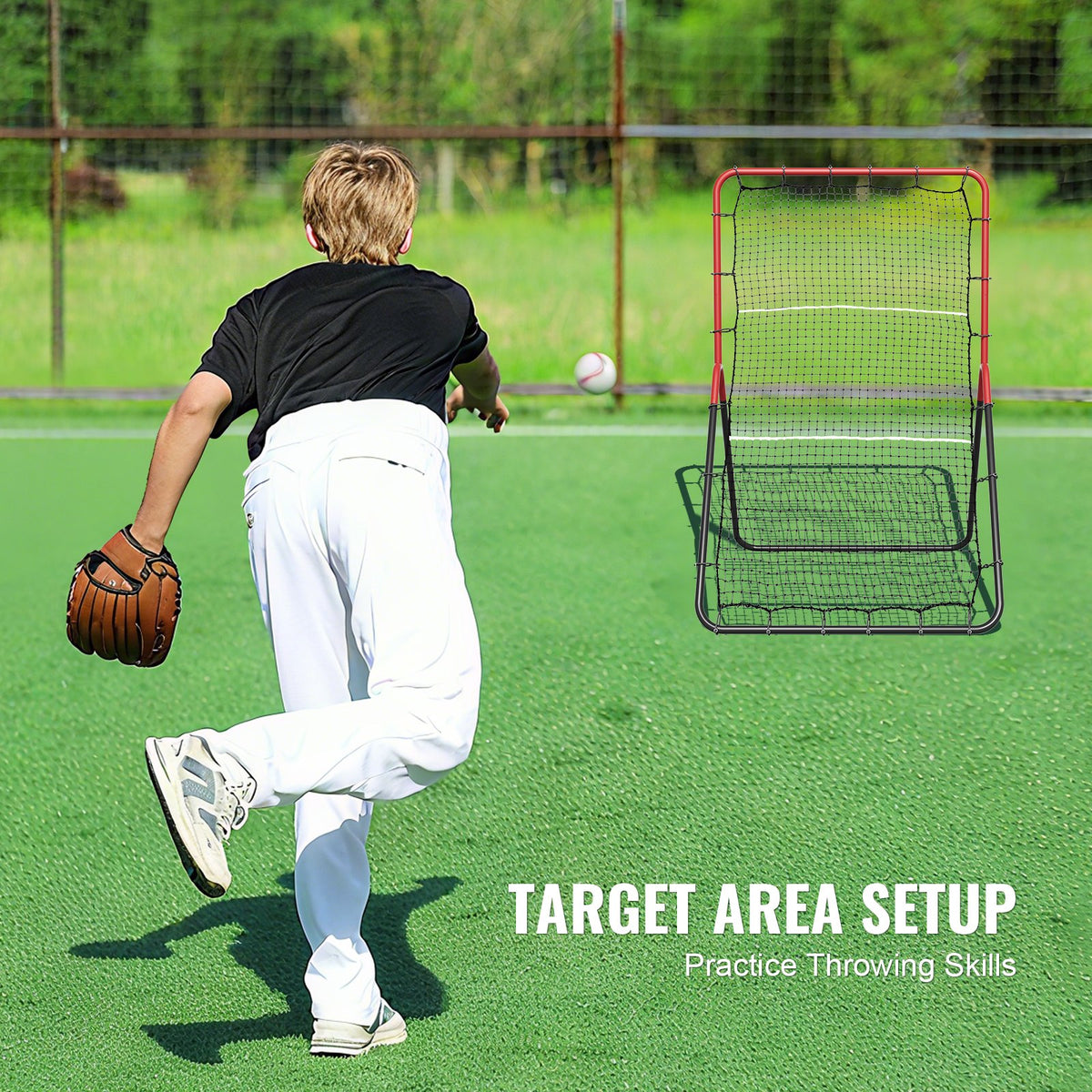 VEVOR Baseball And Softball Rebounder Net, 3 x 4.5 ft PitchBack Baseball Pitching Nest, 3-Way Baseball, Softball Pitchback Net, Fielding Trainer, Bounce Back Net for Fielding/Throwing Practice - BQHDWDYXWGDJV7BWFV0 - view 5