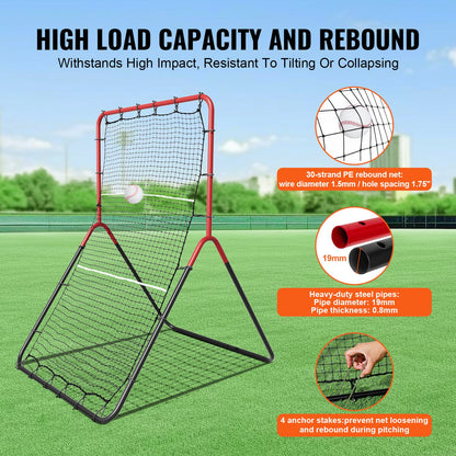 VEVOR Baseball And Softball Rebounder Net, 3 x 4.5 ft PitchBack Baseball Pitching Nest, 3-Way Baseball, Softball Pitchback Net, Fielding Trainer, Bounce Back Net for Fielding/Throwing Practice - BQHDWDYXWGDJV7BWFV0 - view 6