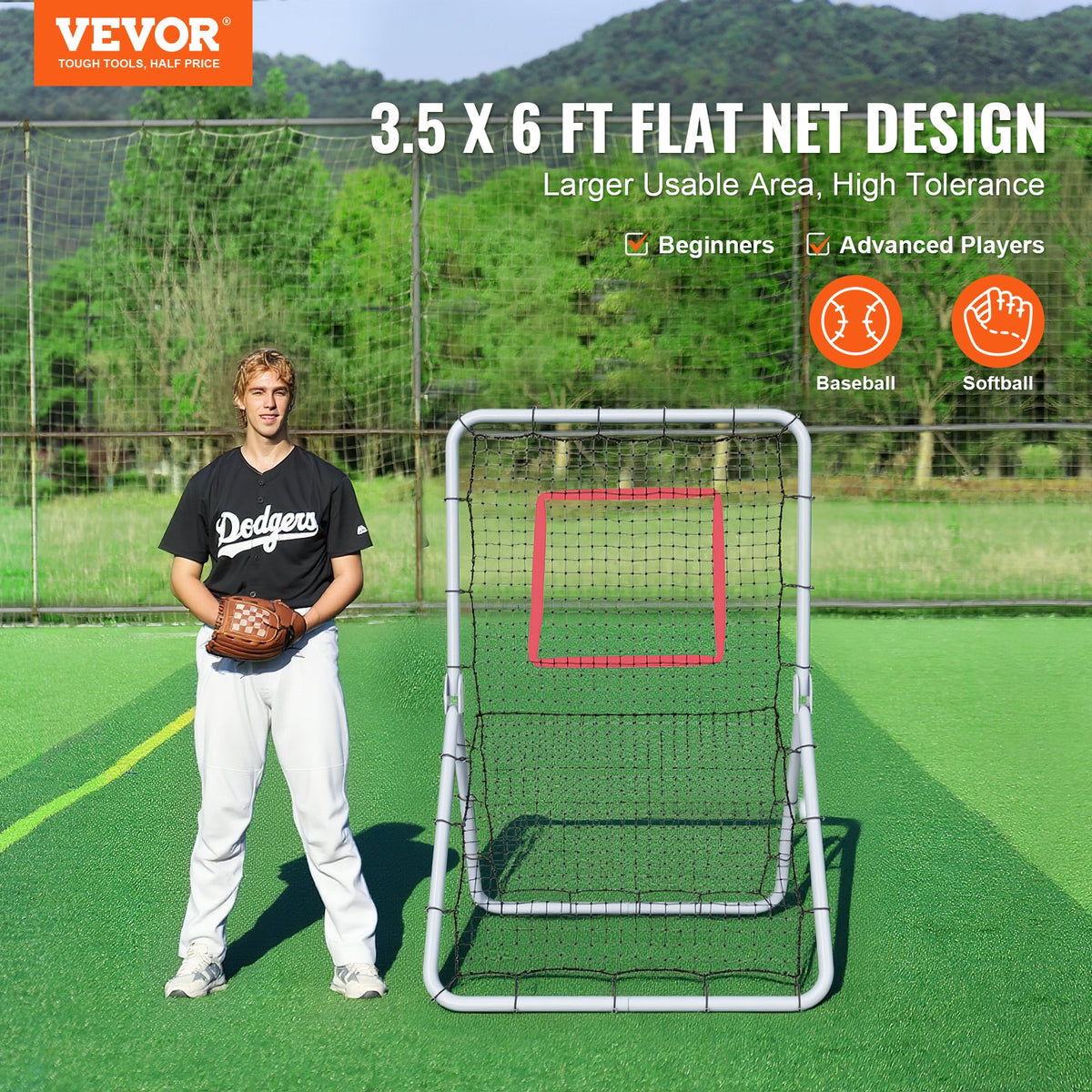 VEVOR Baseball And Softball Rebounder Net, 3.5 x 6 ft PitchBack Baseball Pitching Nest, Softball Pitchback Net, Fielding Trainer, Bounce Back Net for Fielding/Throwing Practice, 5 Adjustable Angles - BQHDWDYXWJDKP6FD7V0 - view 3
