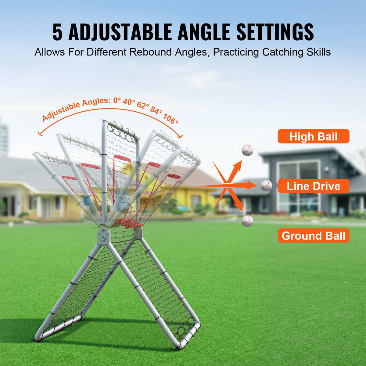 VEVOR Baseball And Softball Rebounder Net, 3.5 x 6 ft PitchBack Baseball Pitching Nest, Softball Pitchback Net, Fielding Trainer, Bounce Back Net for Fielding/Throwing Practice, 5 Adjustable Angles - BQHDWDYXWJDKP6FD7V0 - view 4
