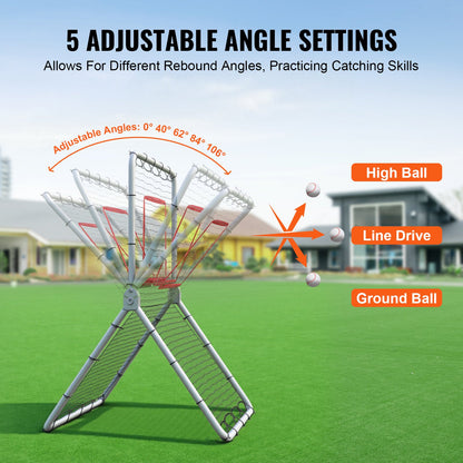 VEVOR Baseball And Softball Rebounder Net, 3.5 x 6 ft PitchBack Baseball Pitching Nest, Softball Pitchback Net, Fielding Trainer, Bounce Back Net for Fielding/Throwing Practice, 5 Adjustable Angles - BQHDWDYXWJDKP6FD7V0 - view 4