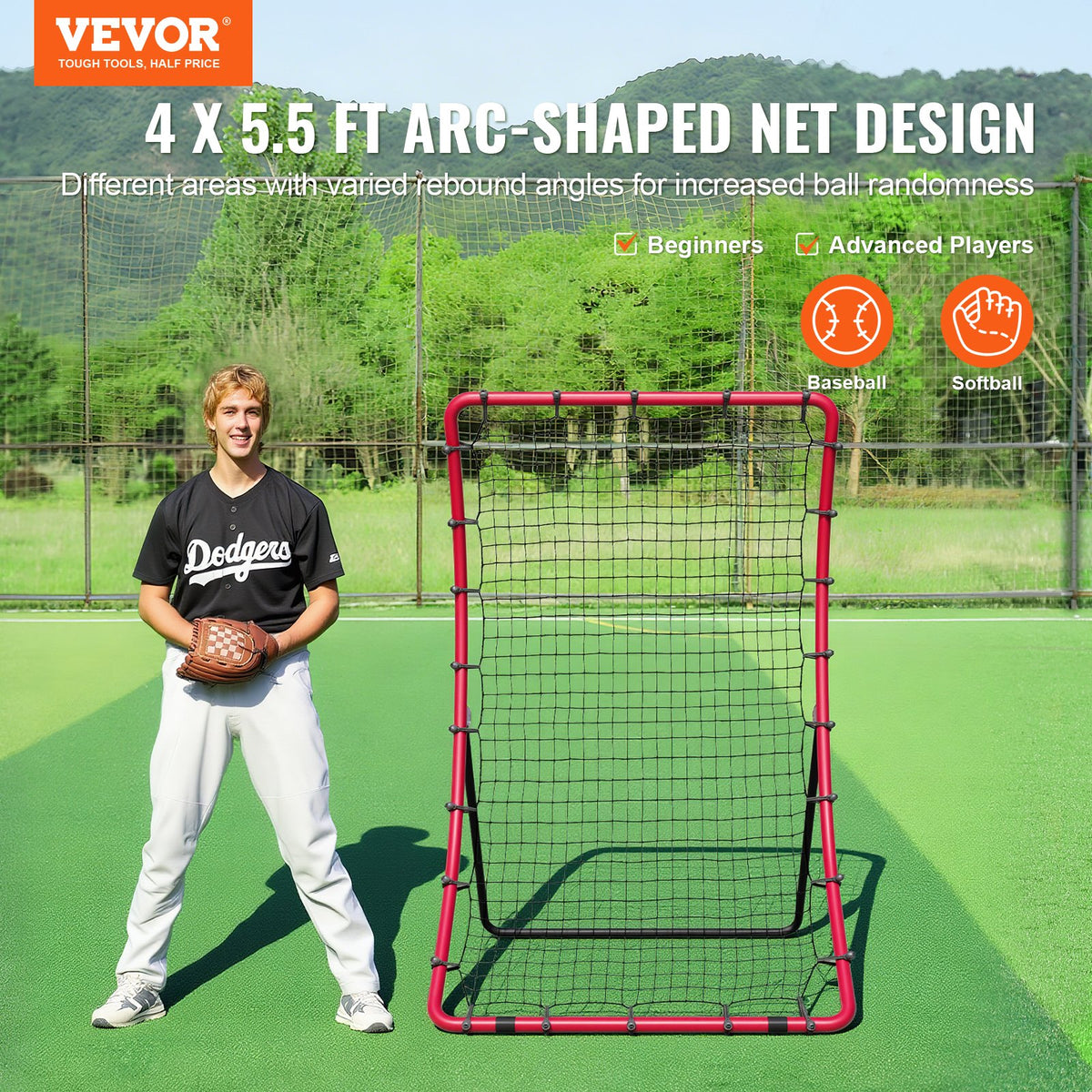 VEVOR Baseball And Softball Rebounder Net, 4 x 5.5 ft PitchBack Baseball Pitching Nest, Pitch Return Trainer Rebound Net with Pitching Target, All Angle Fielding Rebound Net for Grounders Pop Flies - BQHDWHXWJDKDFWHYHV0 - view 3