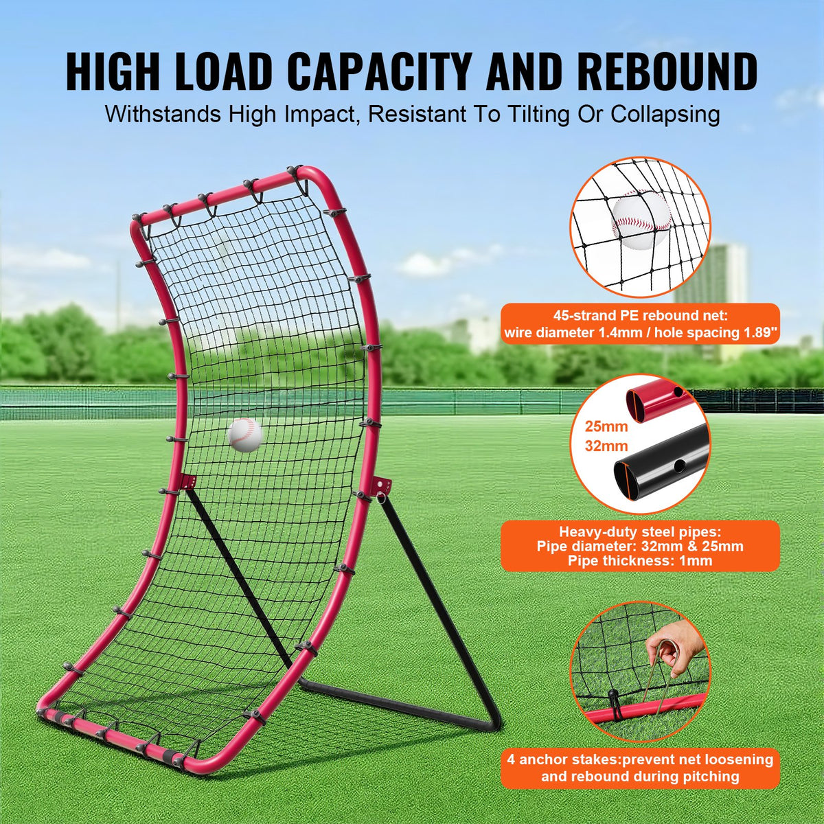 VEVOR Baseball And Softball Rebounder Net, 4 x 5.5 ft PitchBack Baseball Pitching Nest, Pitch Return Trainer Rebound Net with Pitching Target, All Angle Fielding Rebound Net for Grounders Pop Flies - BQHDWHXWJDKDFWHYHV0 - view 6