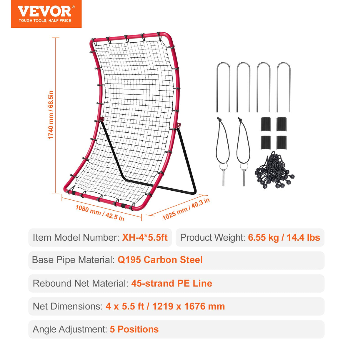 VEVOR Baseball And Softball Rebounder Net, 4 x 5.5 ft PitchBack Baseball Pitching Nest, Pitch Return Trainer Rebound Net with Pitching Target, All Angle Fielding Rebound Net for Grounders Pop Flies - BQHDWHXWJDKDFWHYHV0 - view 8