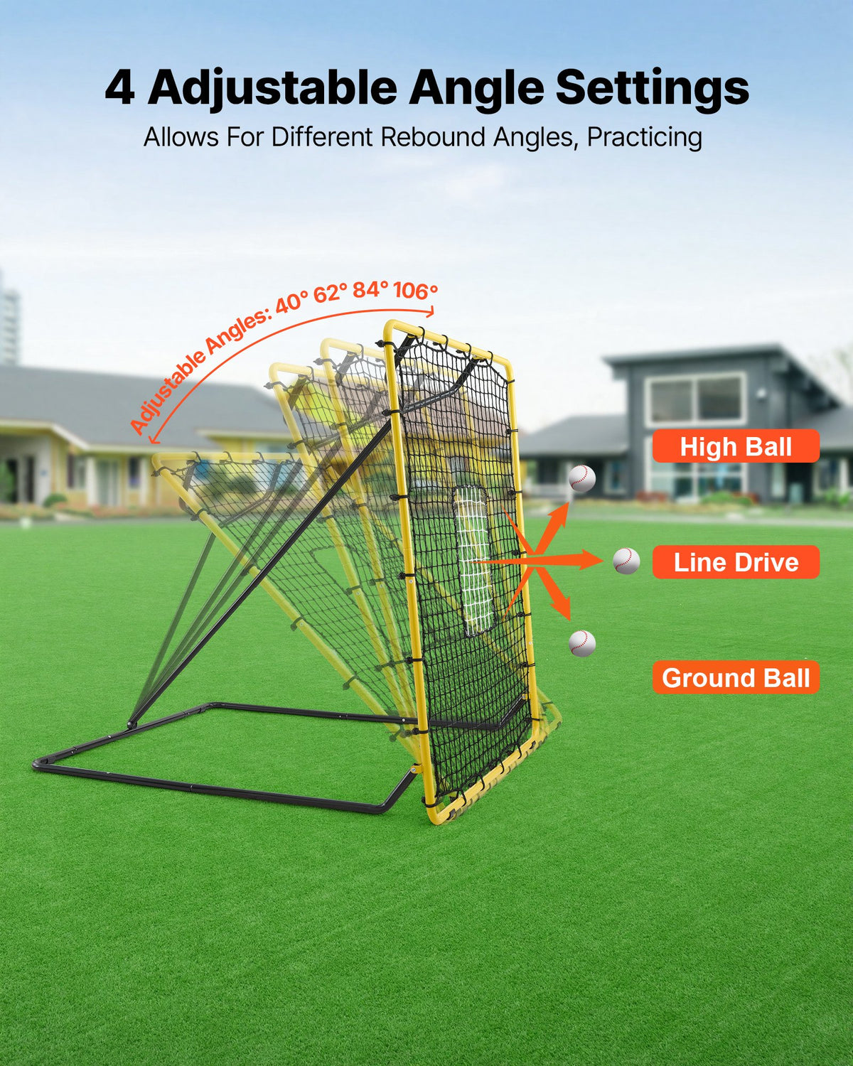 VEVOR Baseball Softball Rebounder Net 4 x 4.5 ft Pitch Back Trainer Target, 4 Adjustable Angles with Strike Zone, Steel Frame, Bounce Back Net for Pitching & Fielding Training, Return Practice - BQHDWJDKD445BMLCB001V0 - view 4
