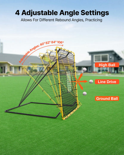 VEVOR Baseball Softball Rebounder Net 4 x 4.5 ft Pitch Back Trainer Target, 4 Adjustable Angles with Strike Zone, Steel Frame, Bounce Back Net for Pitching & Fielding Training, Return Practice - BQHDWJDKD445BMLCB001V0 - view 4