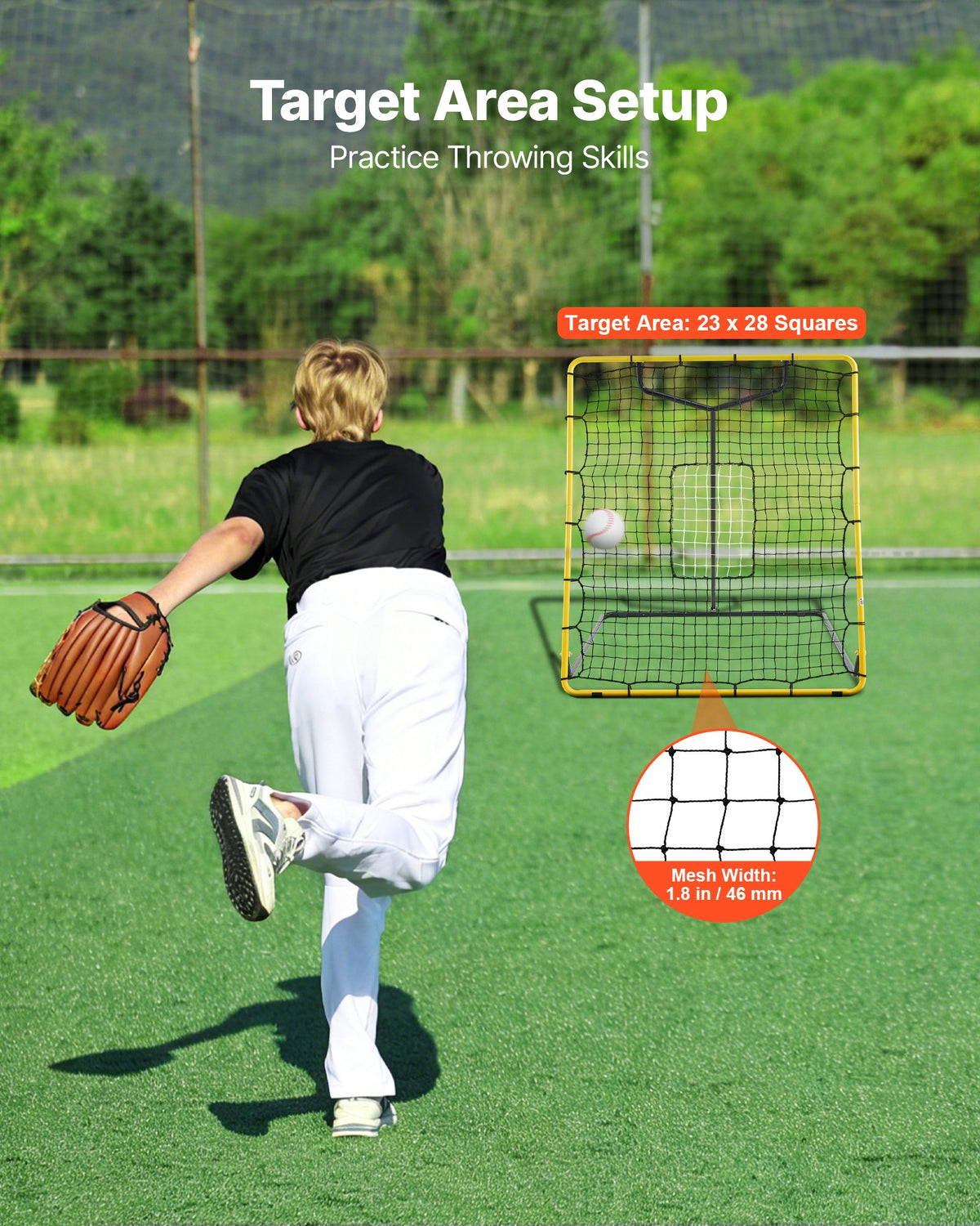VEVOR Baseball Softball Rebounder Net 4 x 4.5 ft Pitch Back Trainer Target, 4 Adjustable Angles with Strike Zone, Steel Frame, Bounce Back Net for Pitching & Fielding Training, Return Practice - BQHDWJDKD445BMLCB001V0 - view 5