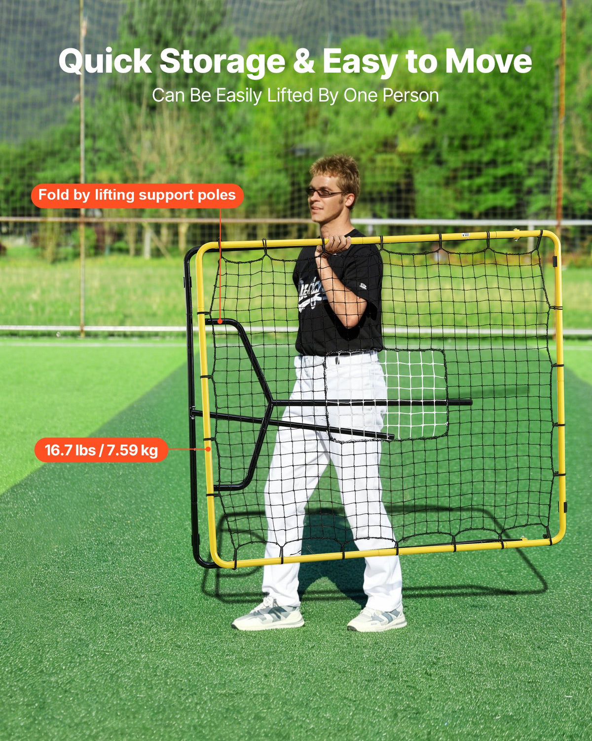 VEVOR Baseball Softball Rebounder Net 4 x 4.5 ft Pitch Back Trainer Target, 4 Adjustable Angles with Strike Zone, Steel Frame, Bounce Back Net for Pitching & Fielding Training, Return Practice - BQHDWJDKD445BMLCB001V0 - view 7